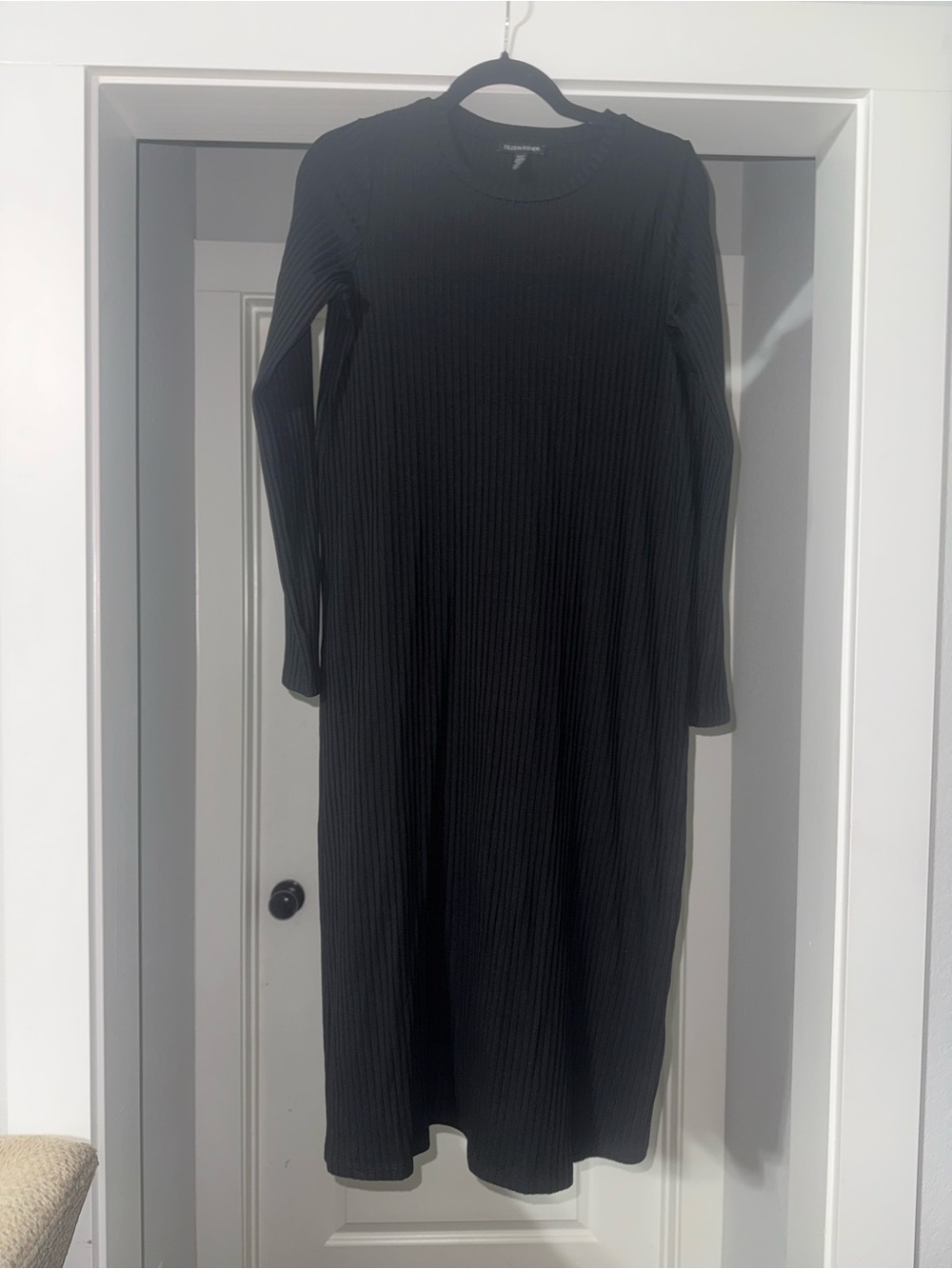 Eileen Fisher Black Long-Sleeve Ribbed Midi Dress
